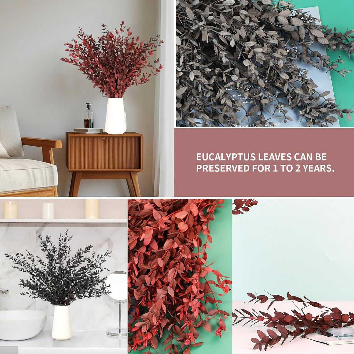 Dried Eucalyptus Leaves Stems, Preserved Real Eucalyptus Plant, Dried Willow Branches Bundle for Wedding Wreath Home Fragrance Vase Filler Bathroom Decor, Fall Arrangement Decorations (Red, 3oz)