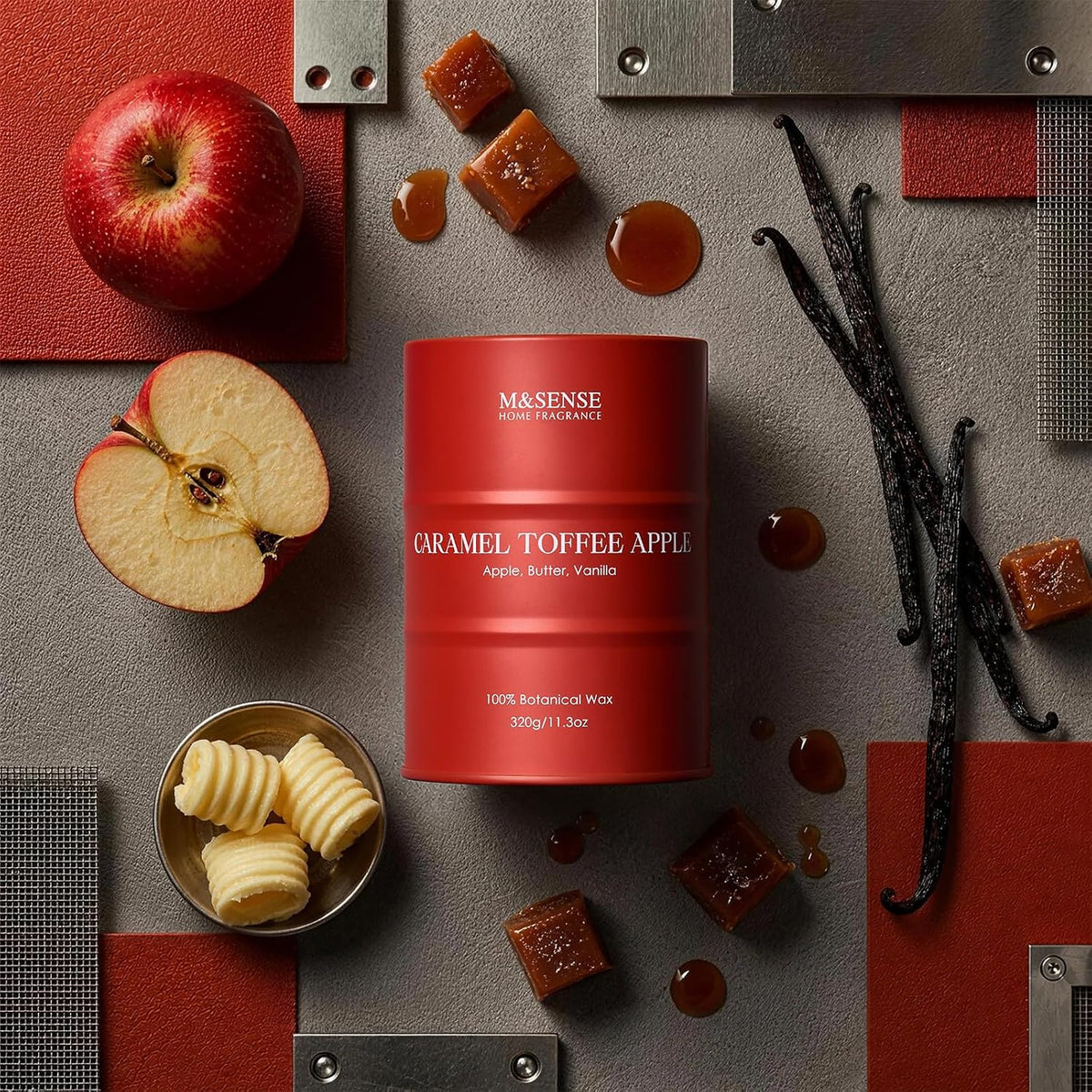 M&SENSE Caramel Toffee Apple Scented Soy Fall Candles, 11.3 oz