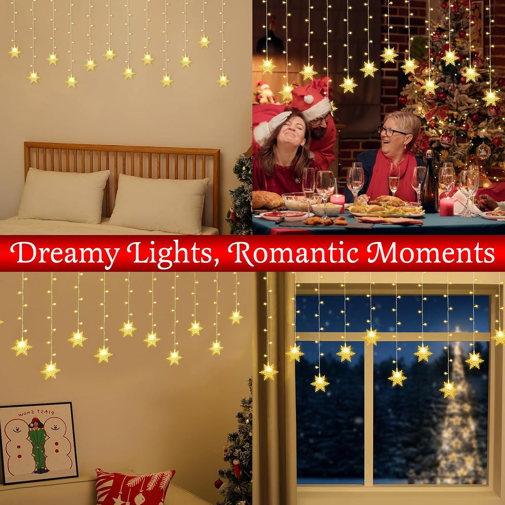 Lewondr 90 LED Christmas String Curtain Lights with 6H Timer & 8 Modes