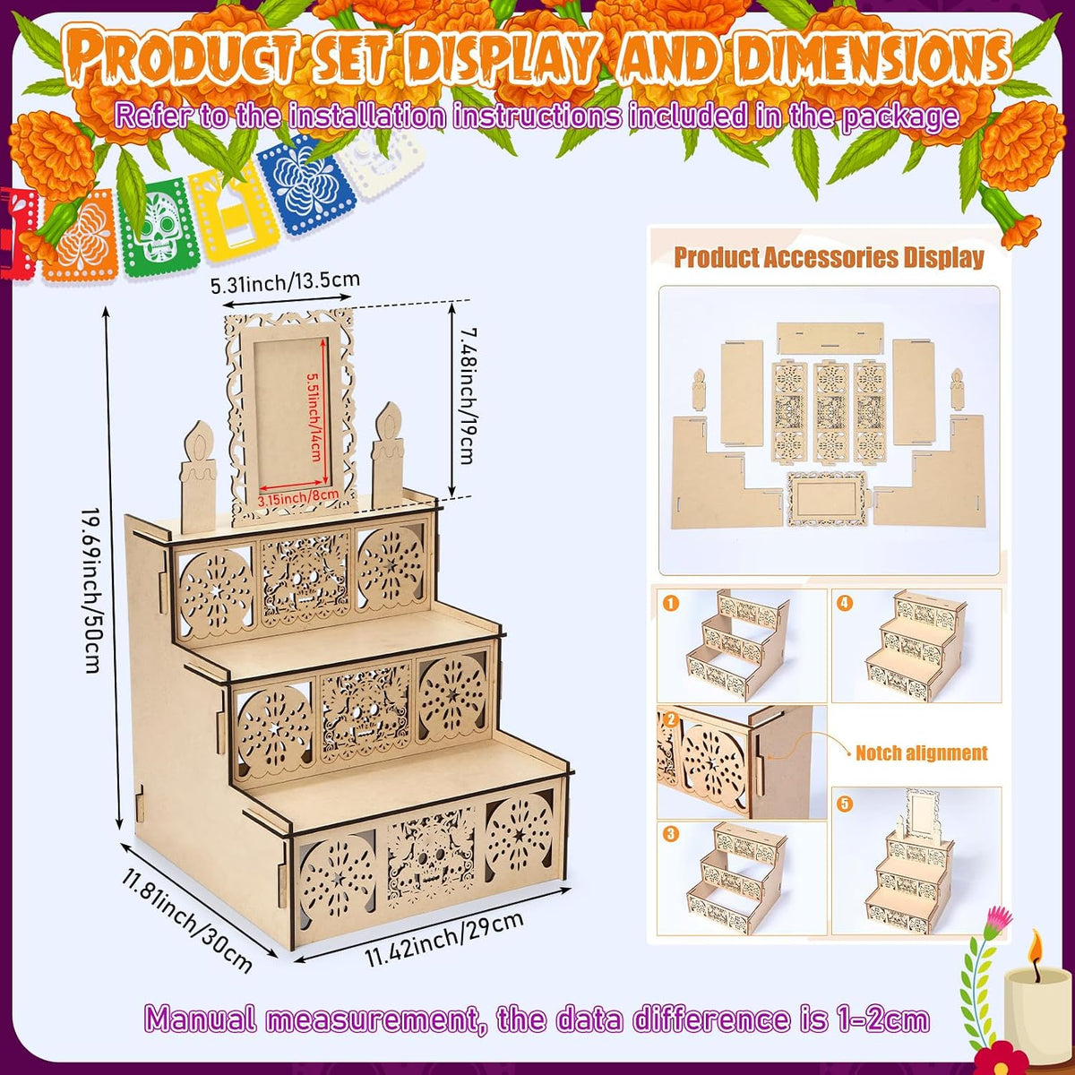 Jetec 28 Pcs Dia De Los Muertos Altar Kit 20" Day of The Dead Decor, Tiered