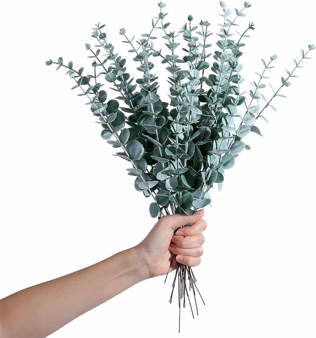 SITUMEIZI 24pcs Eucalyptus Stems Artificial Eucalyptus Leaves Stems Artificial Fake Flowers Faux Greenery Branches for Home Wedding Spring Easter Farmhouse Decorations 2025(Grey Green)
