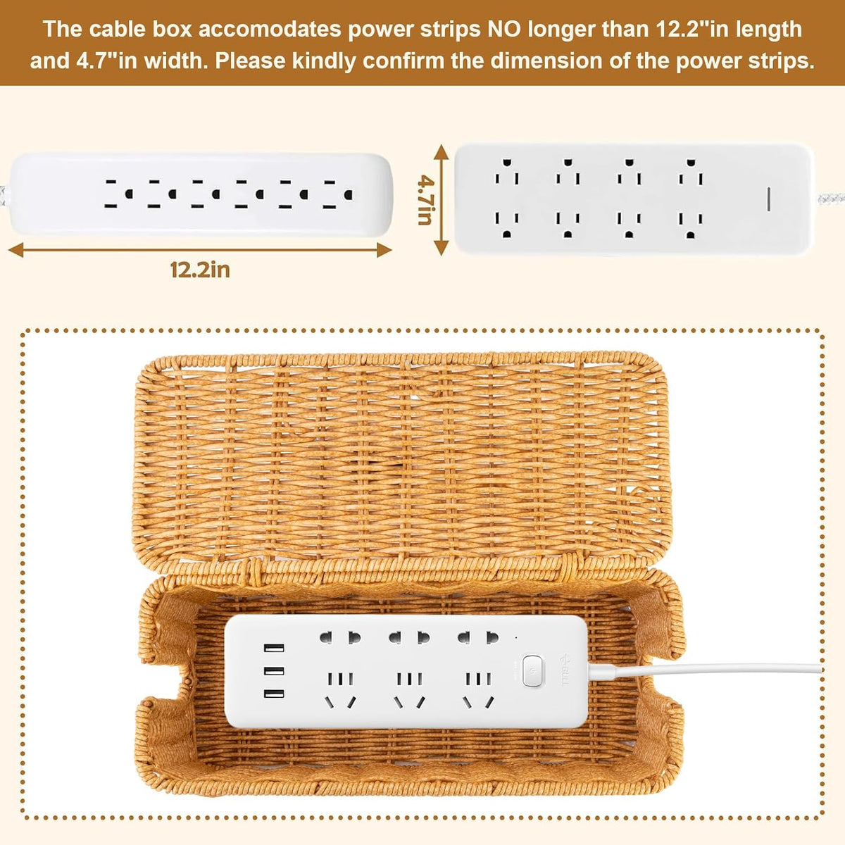 Handmade Rattan Cable Management Box, Cord Hider Box, Electric Cord Hider for Power Outlets, Routers, Chargers, and Daily Storage Items