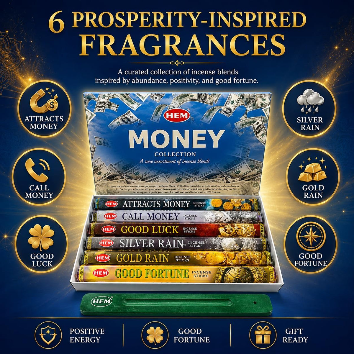Hem Assorted Money Incense Sticks, 6 Fragrances x 20 Sticks, 120 Total