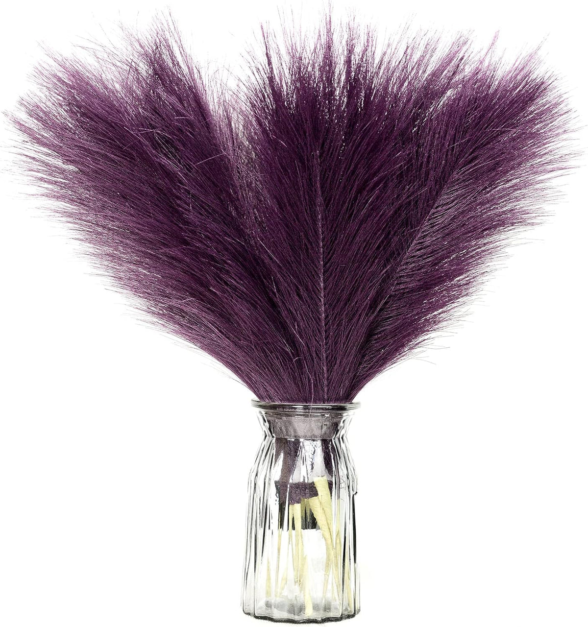 Faux Pampas Grass, 6 Stems Artificial Pampas Grass Decor Flurry Pompous Grass for Small Vase Boho Home Decor/Wedding Arrangements/Rustic Decor 18''/45cm (Purple)