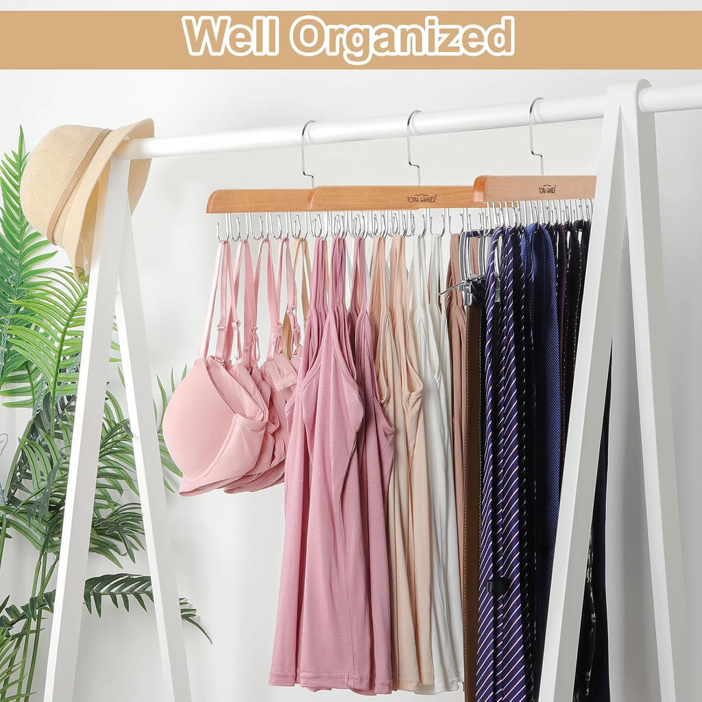 TOPIA HANGER 2 Pack Bra Hanger for Closet, Premium Wooden Tank Top Hangers