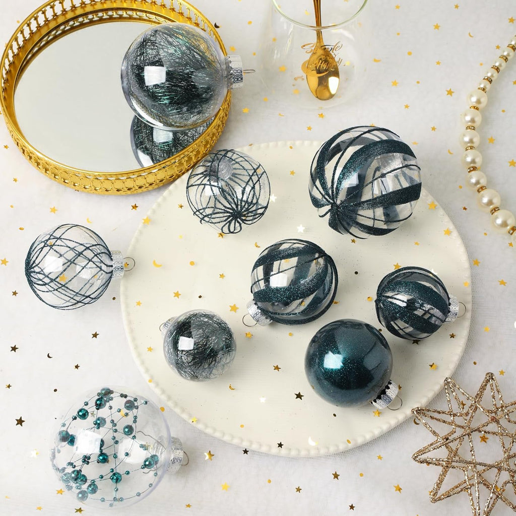Shatterproof Christmas Ball Ornaments,Clear Plastic Decorative Christmas Balls Hanging Xmas Tree Baubles Set with Stuffed Delicate Glittering Decorations… (Dark Green)