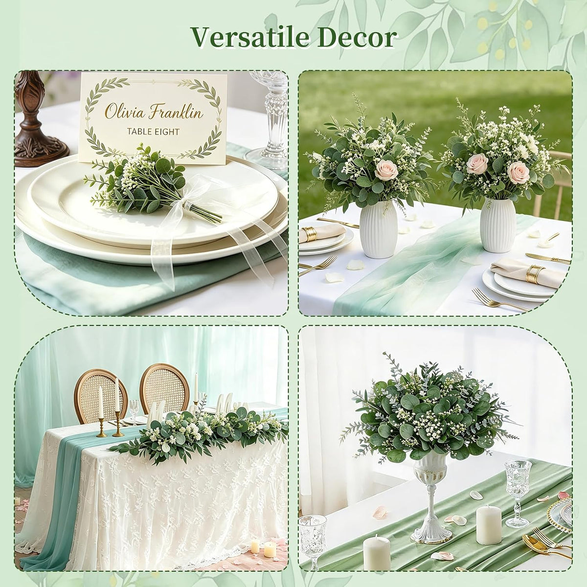 170 Pcs Fake Greenery Eucalyptus Stems Centerpieces for Tables Vase Decor