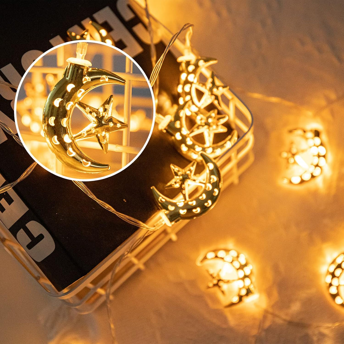 Vigdur Moon String Lights, 10FT Moon Lights Battery Operated with Timer