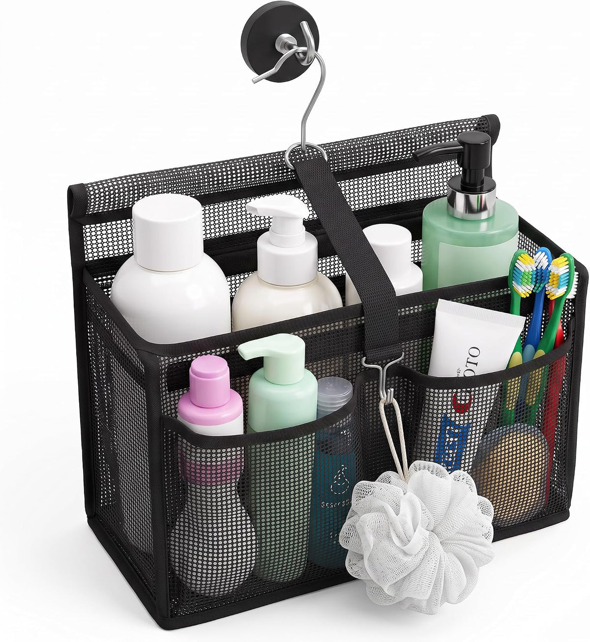 Magnetic Mesh Shower Caddy for Cruise Ships, Black