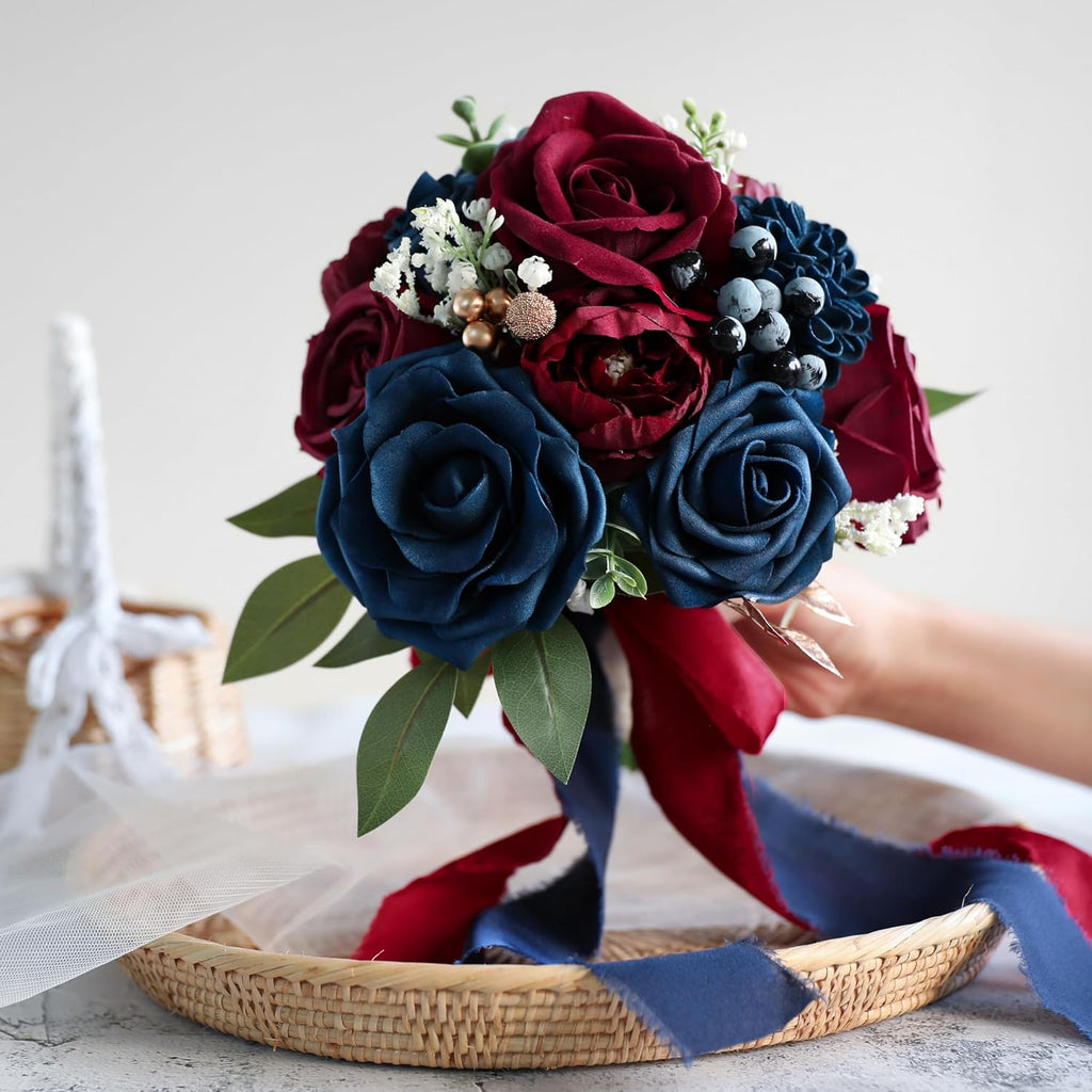 ponatia Navy Blue Wedding Bouquets for Bride Bridesmaid Flower Bouquet