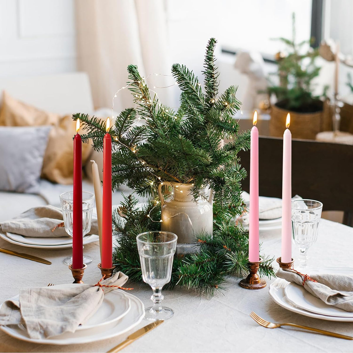 10 Inch Gradient-red Taper Candles, 4 Packs Unscented Candlesticks for Dinner, Wedding, Valentine’s Day and Home Decoration, Dripless and Smokeless, 8-10 Hours Burn