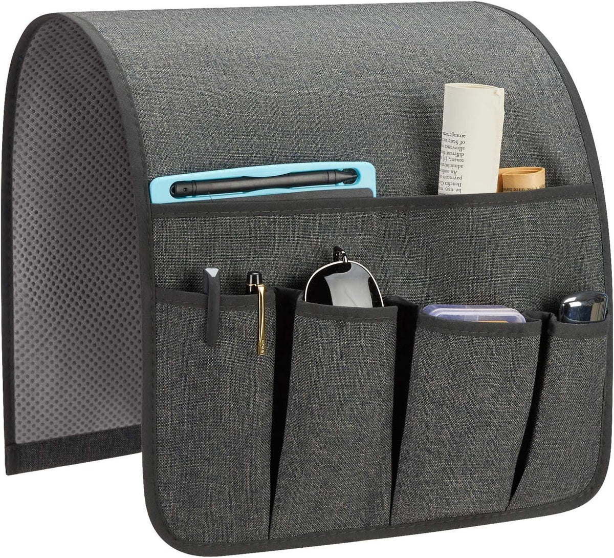 Sofa Armrest Organizer, Remote Control Holder for Recliner Couch, Arm Chair Caddy with 5 Pockets for Magazine, Tablet, Phone, iPad