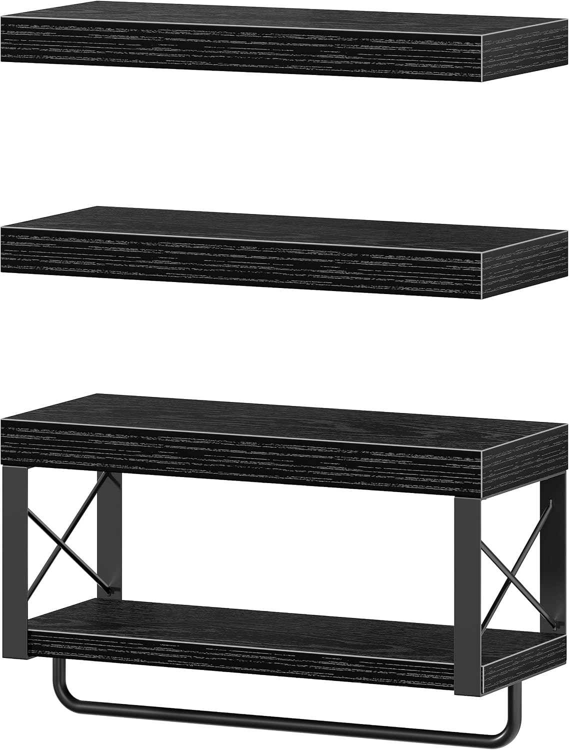 QEEIG Bathroom Shelves Over Toilet (Black, Set of 3, 15.7")