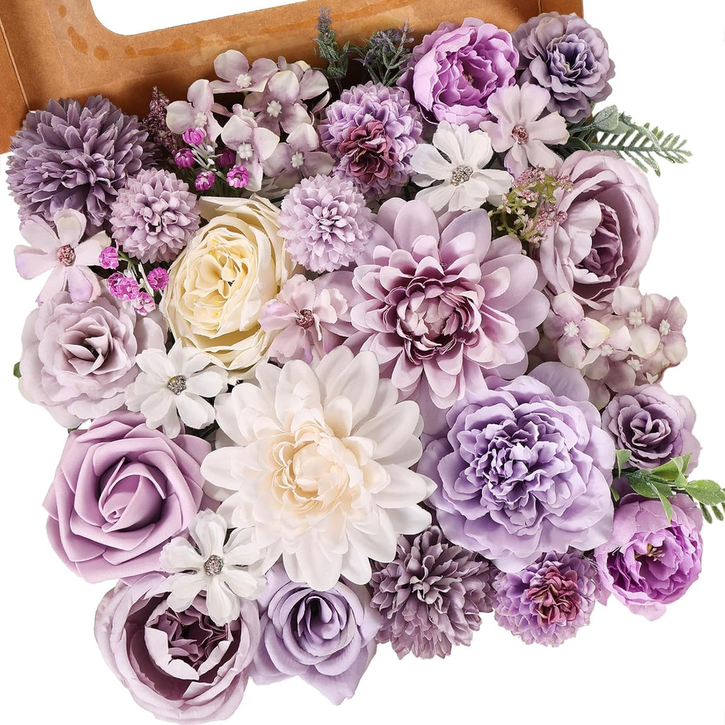 26PCS Artificial Flowers, Fake Roses Box Combo Set for DIY Decor