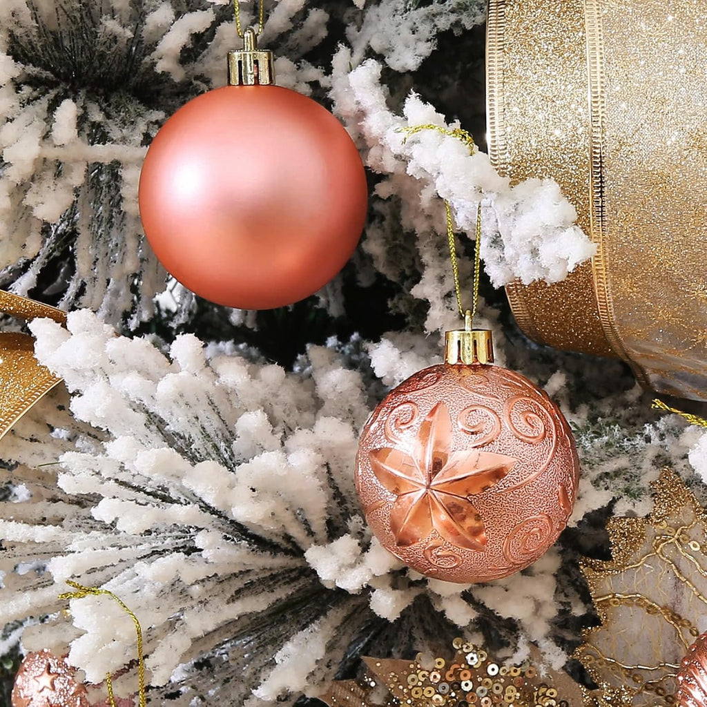 34ct Rose Gold Christmas Ball Ornaments Shatterproof Plastic Christmas Tree Decorations for Xmas Party Home Office Holiday Decor -Medium Size (2.36"/ 60mm)