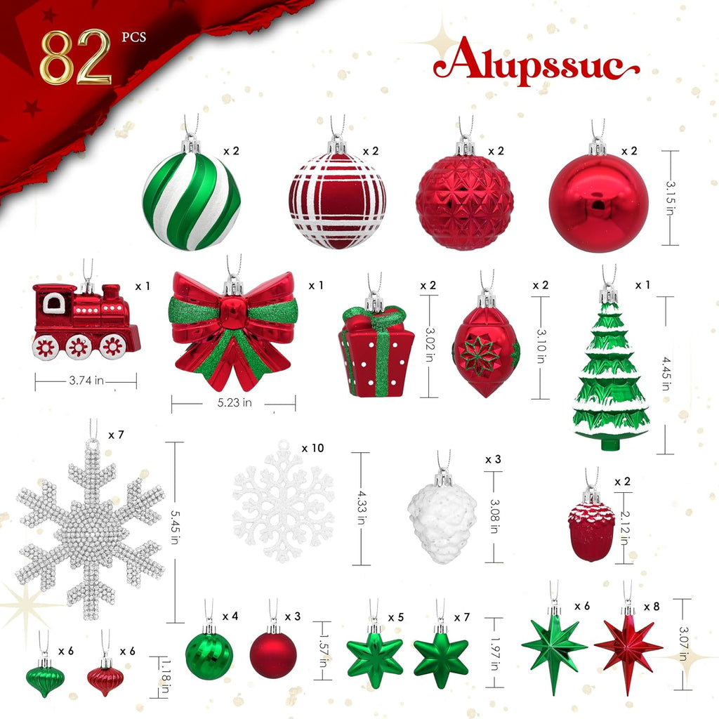 Alupssuc 82pcs Classic Christmas Balls Ornaments Set, Red, White and Green
