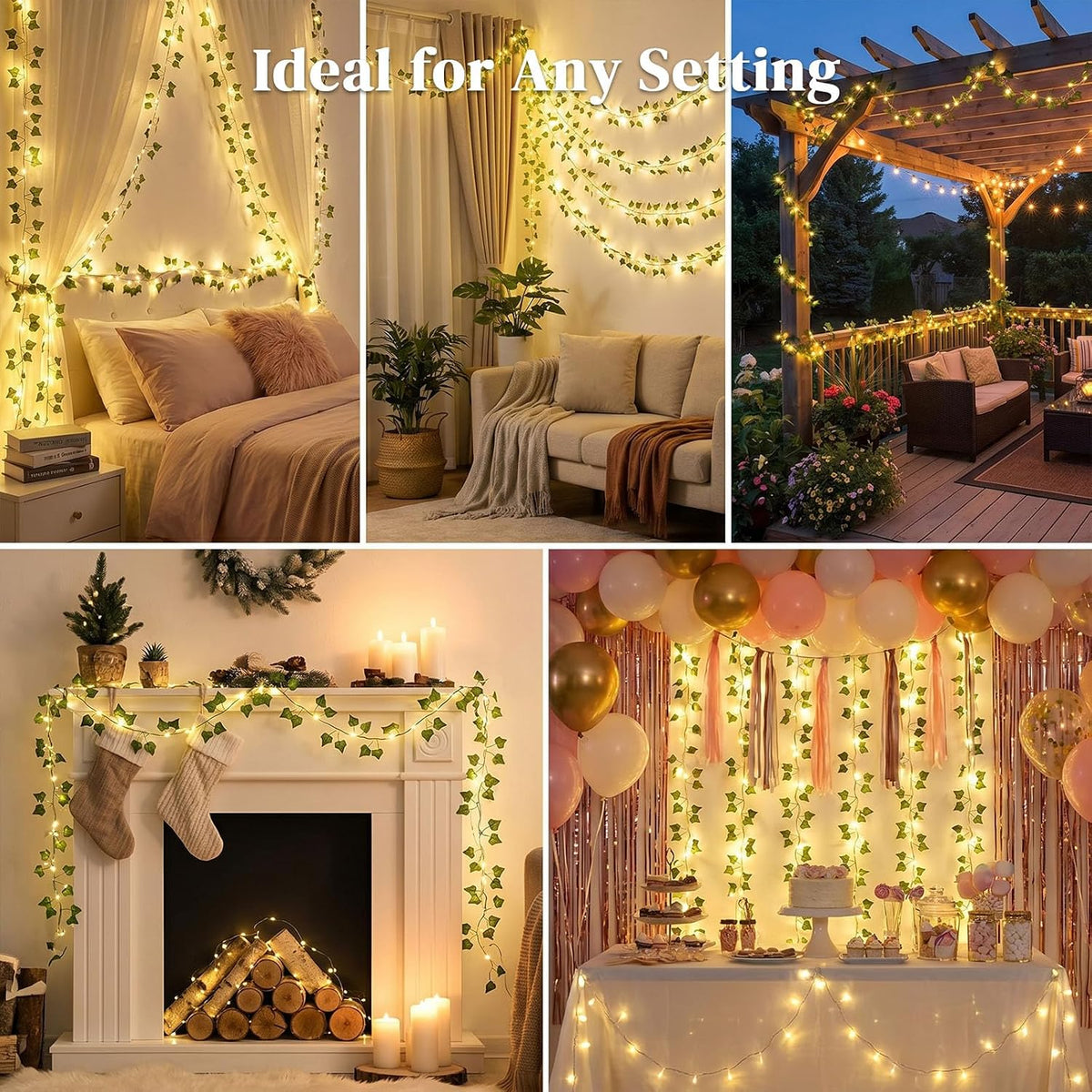 DomeStar 40 FT 120 LED Fairy Lights with Vines, Vines with Light, Curtain