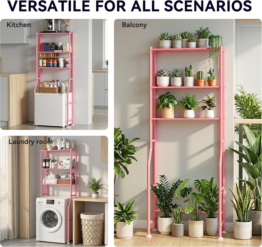 3-Tier Over Toilet Storage Cabinet, No Drilling, 64" H, Pink