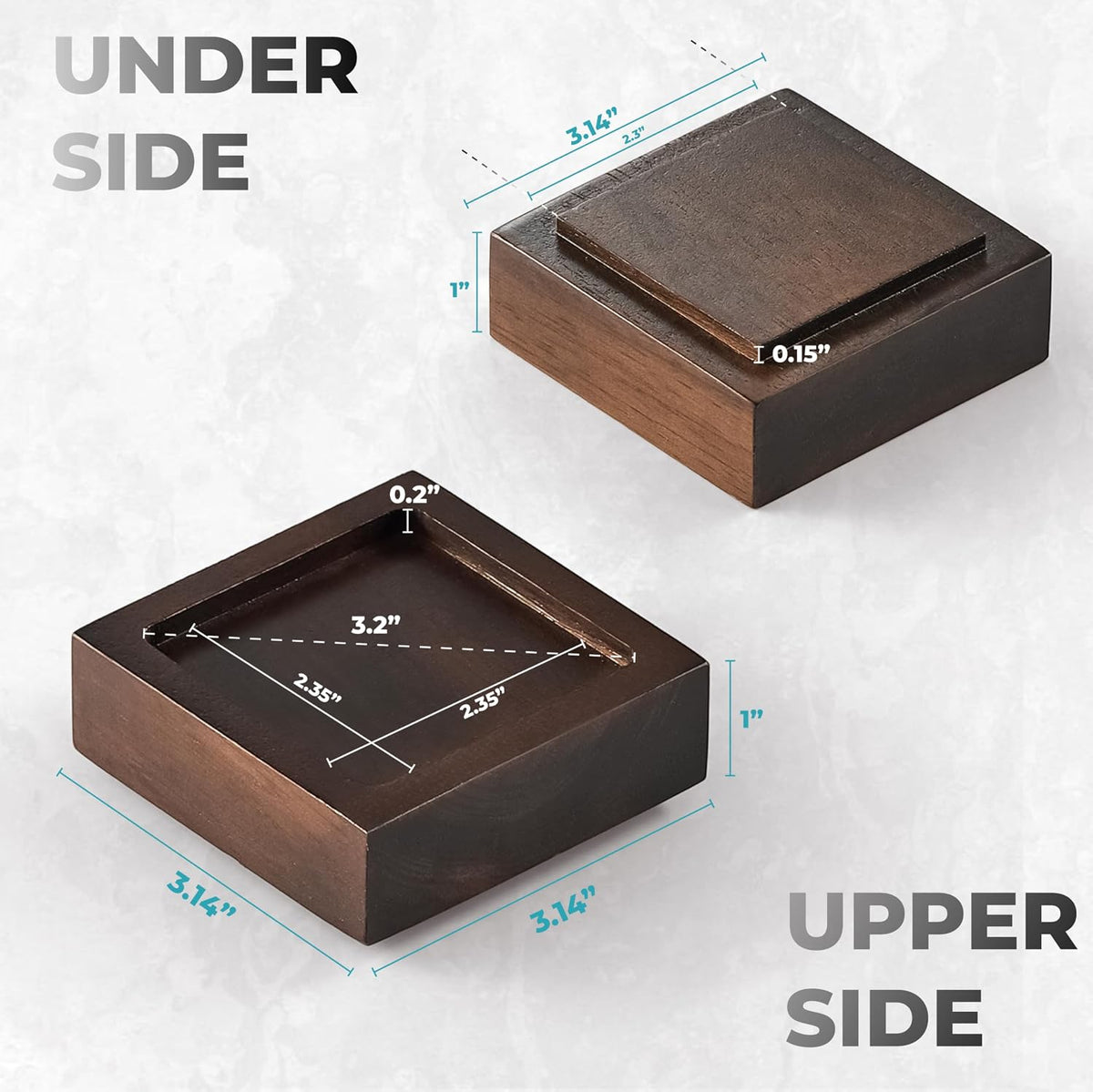FASONLA Bed Risers, Furniture Risers (Set of 8) Lifts Height 1", 2", 3" or 4", Solid Natural Wood Risers, Non-Slip Recessed Hole to Heavy Bed/Furniture (Walnut Color)
