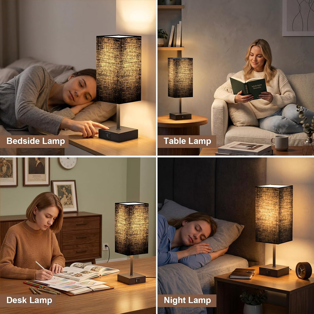 Bedside Lamp for Bedroom Touch Control Nightstand Lamp with USB C+A