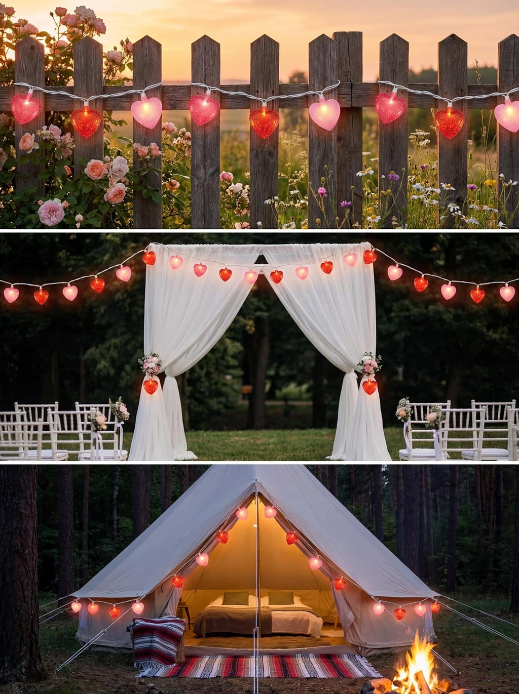 8.5Ft Red and Pink Heart String Lights,10 LED 3D Glitter Hearts Plug in Fairy Heart Shape Lights,Connectable Valentine's Day Decorations for Bedroom,Window,Wedding,Anniversary,Indoor Outdoor