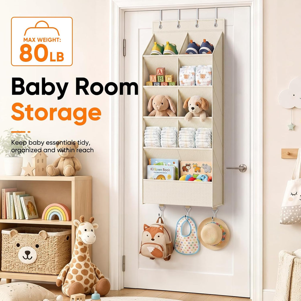 Over the Door Shoe Organizer, 5 Tiers with 9 Compartments, Beidge