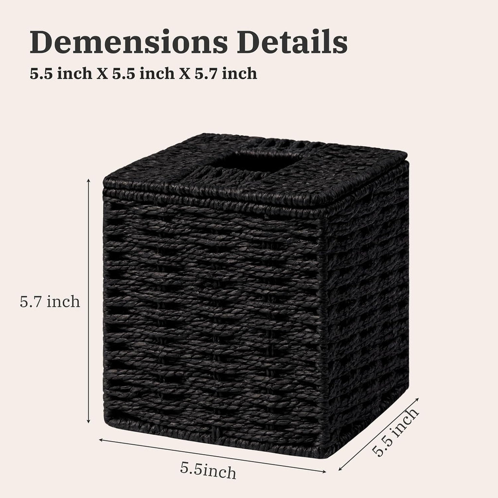 Black Tissue Box Cover, Hand Woven Square Tissue Box Holder