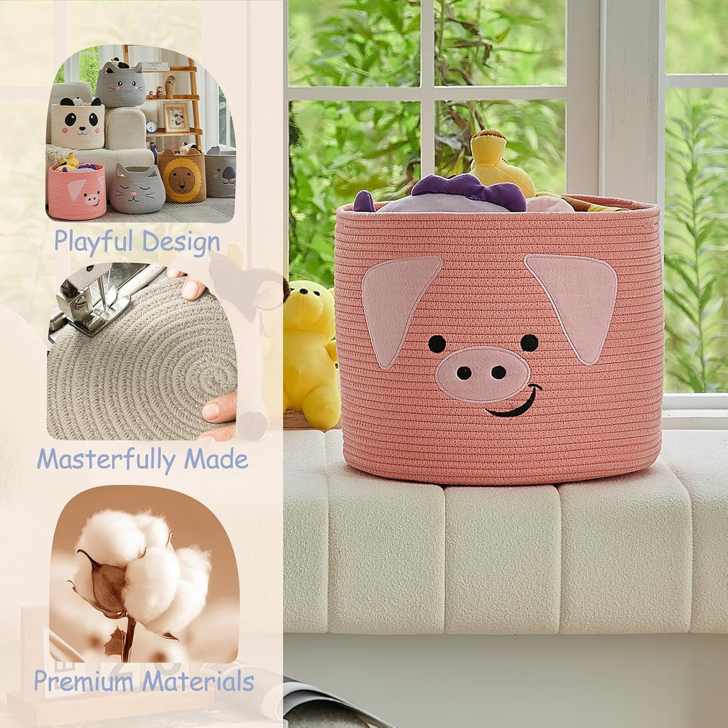 OMERAI Animal Shaped Woven Rope Cotton Storage Basket with Handles