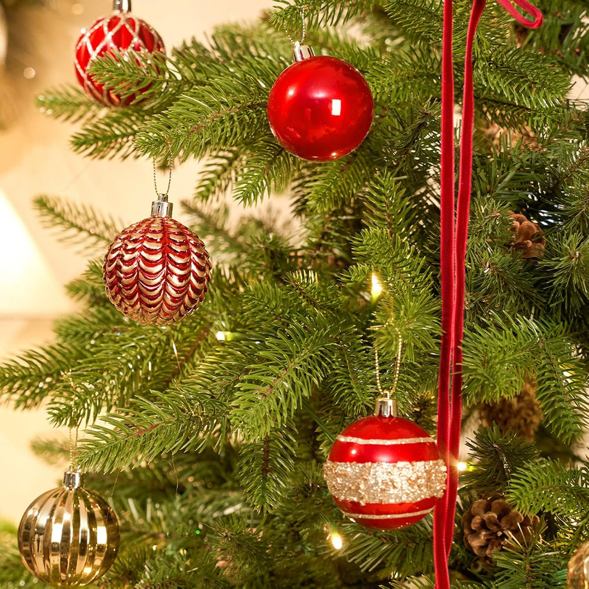 JORNOY 16CT 2.36 Inch Christmas Tree Ornaments, Red & Gold