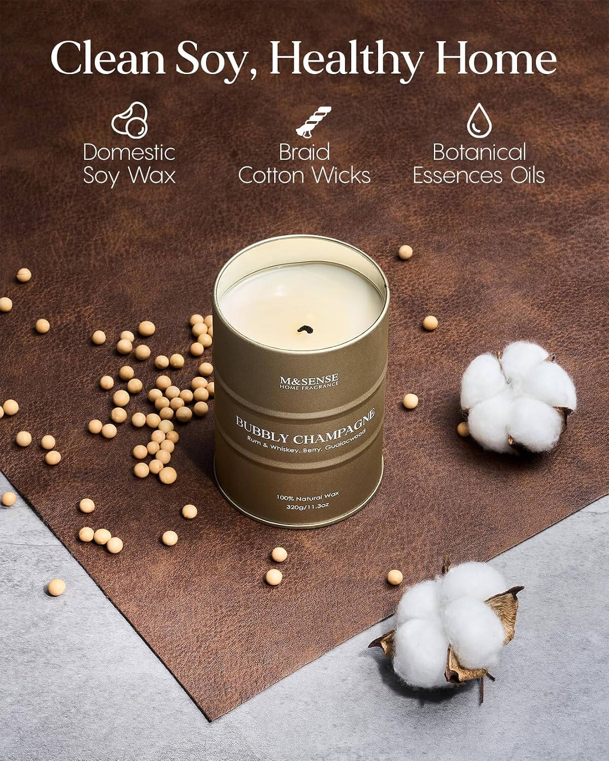 M&SENSE Bubbly Champagne Scented Fall Candles,11.3oz Soy Wax