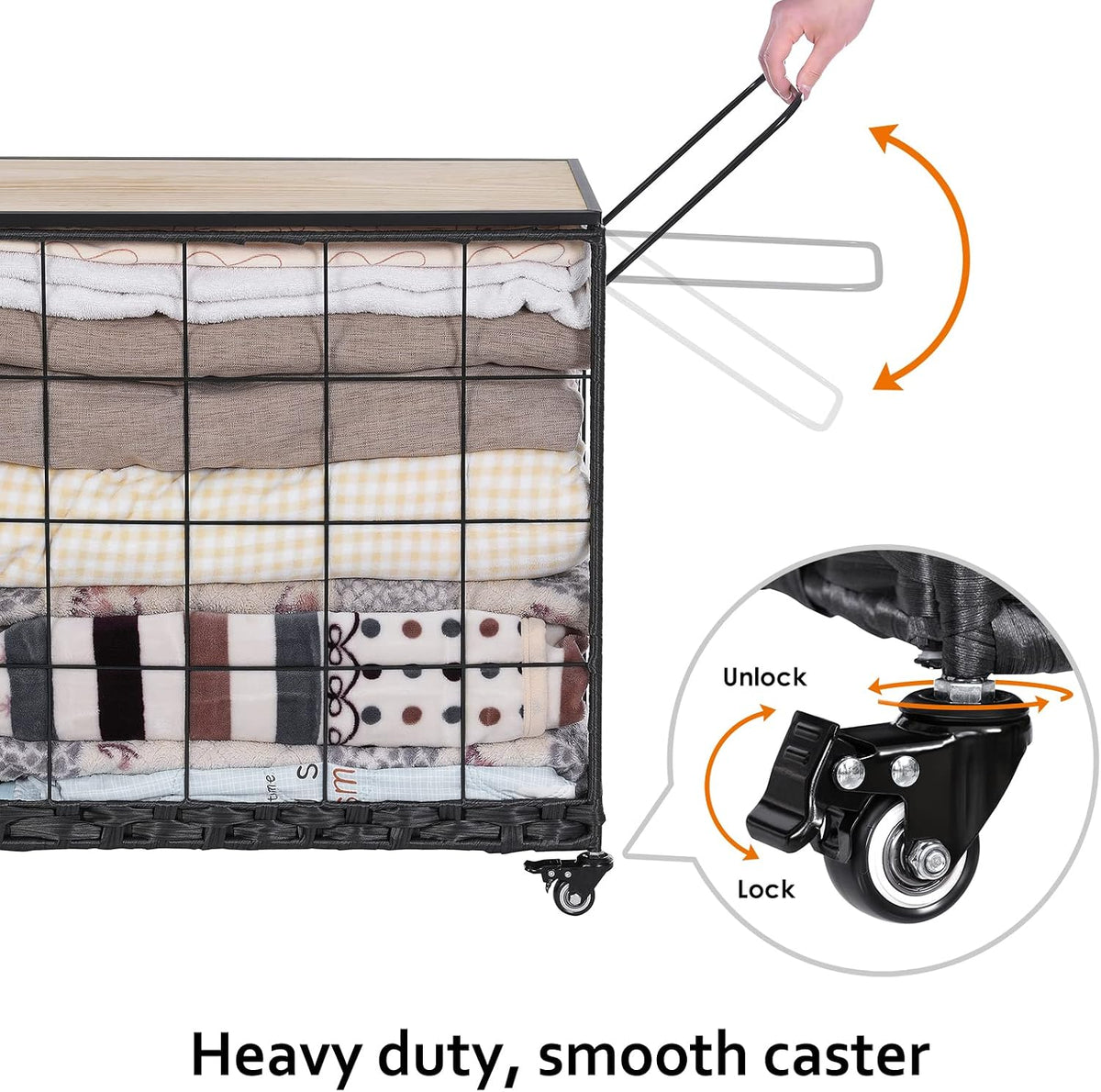 132L Laundry Hamper with Lid, 3-Section Laundry Basket with Rolling Wheels