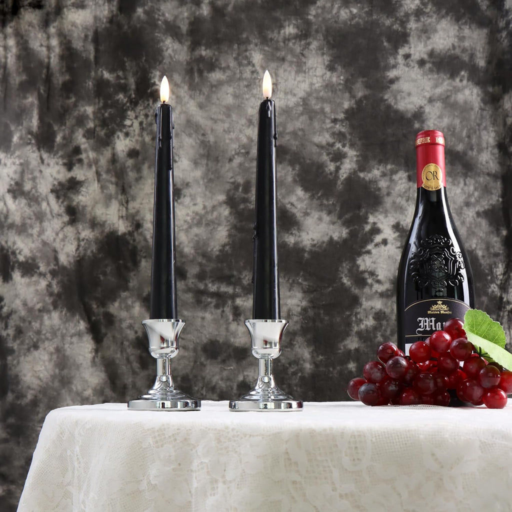 Stmarry Black Flameless Taper Candles with Remote and Timer - 9.65 Inch Real Wax LED Candlesticks - Wax Drip Battery Operated Halloween Taper Candles with 3D Flickering Flame Halloween Decor, 3 Pack