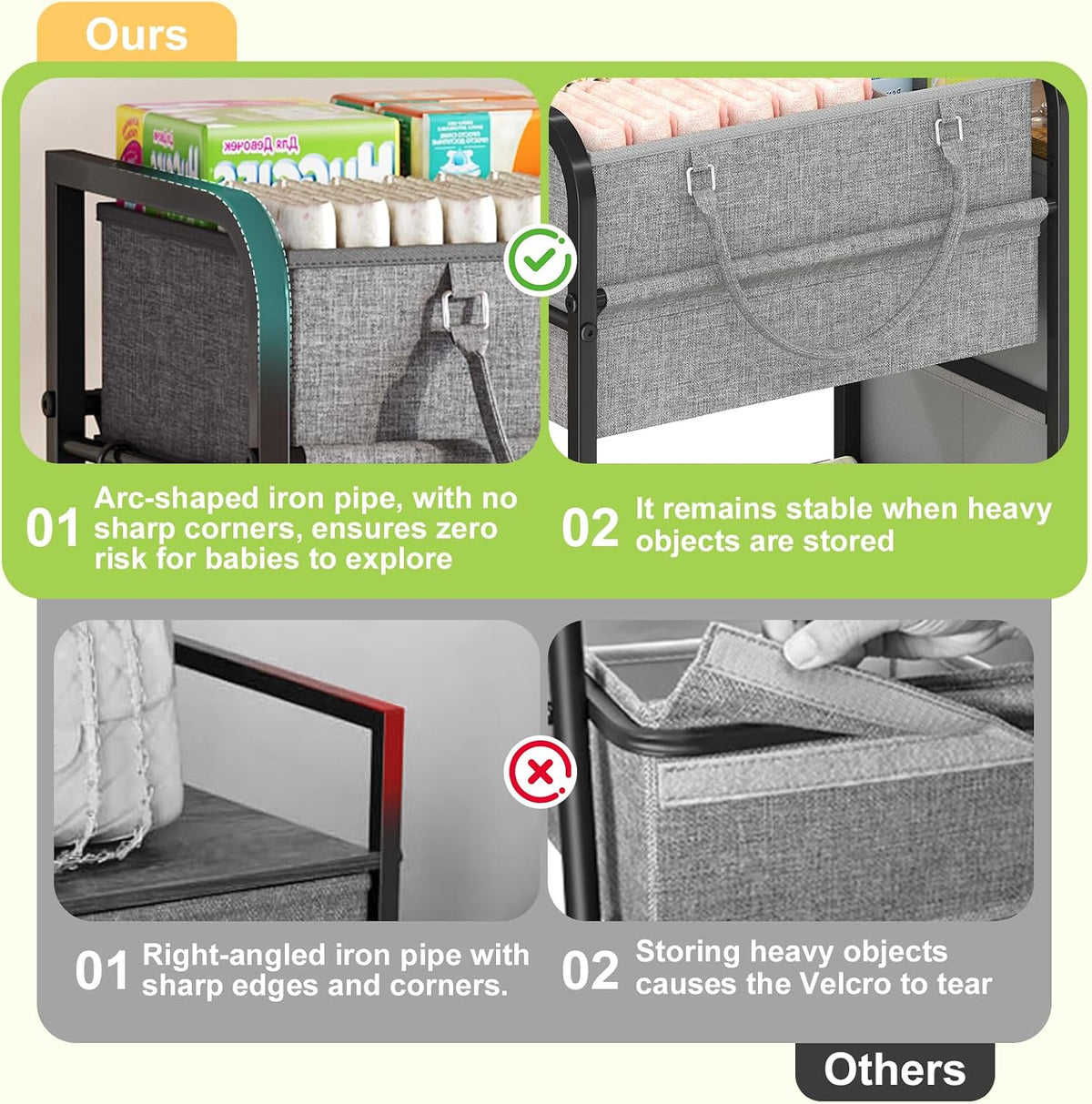 Cidaziya 2In1 Baby Diaper Caddy Organizer and Storage, 3 Tier Rolling Cart with Dividers and Drawers, Mobile Utility Cart Baby Dresser Clothes Organizer for Changing Table, Crib Nursery, Bedroom, Grey