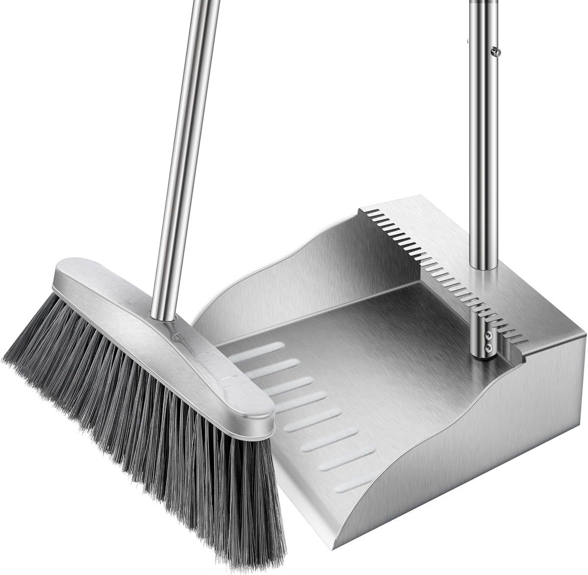 Dustpan with Broom Set,Long Handle Stainless Steel Dustpan and Broom Combo
