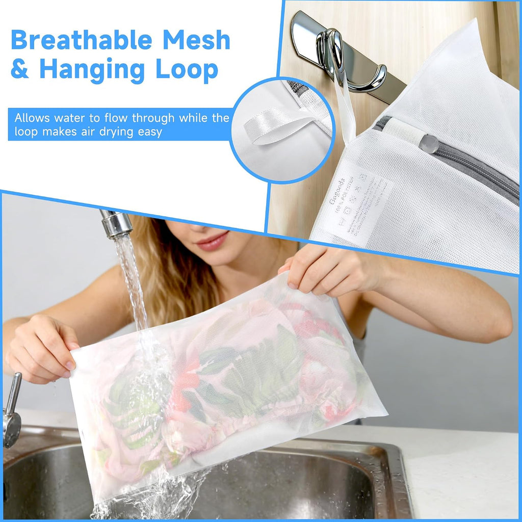 GOGOODA XL Mesh Laundry Bags, 4-Pack Large Wash Bags with Auto-Lock Zipper