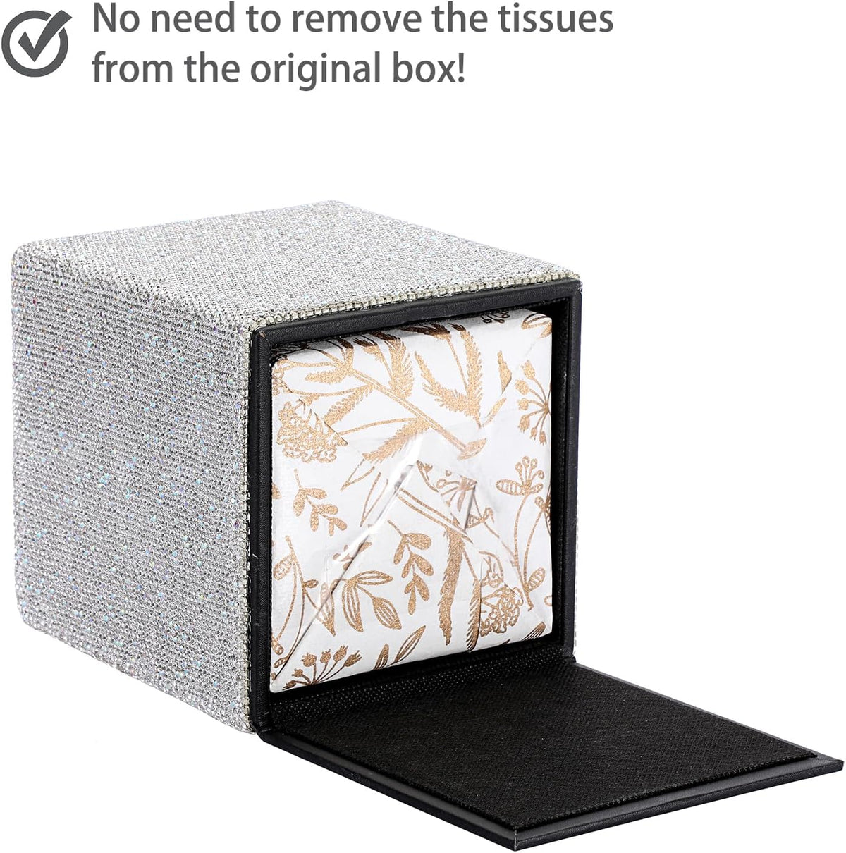 Sumnacon Tissue Box Cover Bling Square Tissue Box Holder，Magnetic Bottom