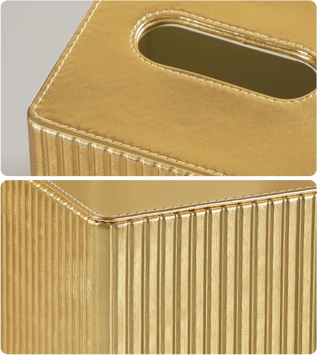 PU Leather Tissue Box Cover Square, Tissue Box Holder Gold