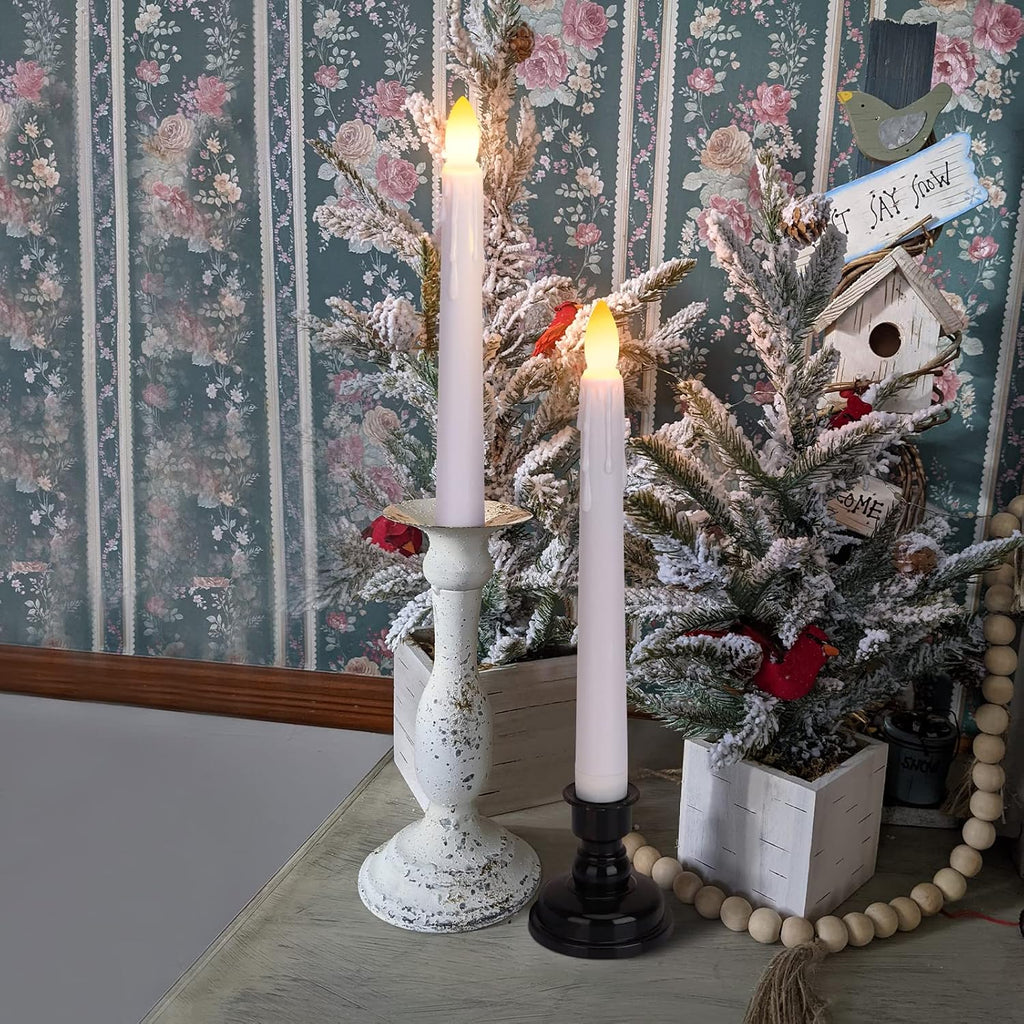 Daord LED Battery Operated Window Candle with Remote & Timer Flickering Warm Light Christmas Flameless Taper Candles for Party Holiday Wedding Home Table Decoration (Pack of 6,White+Black Holder(A))…