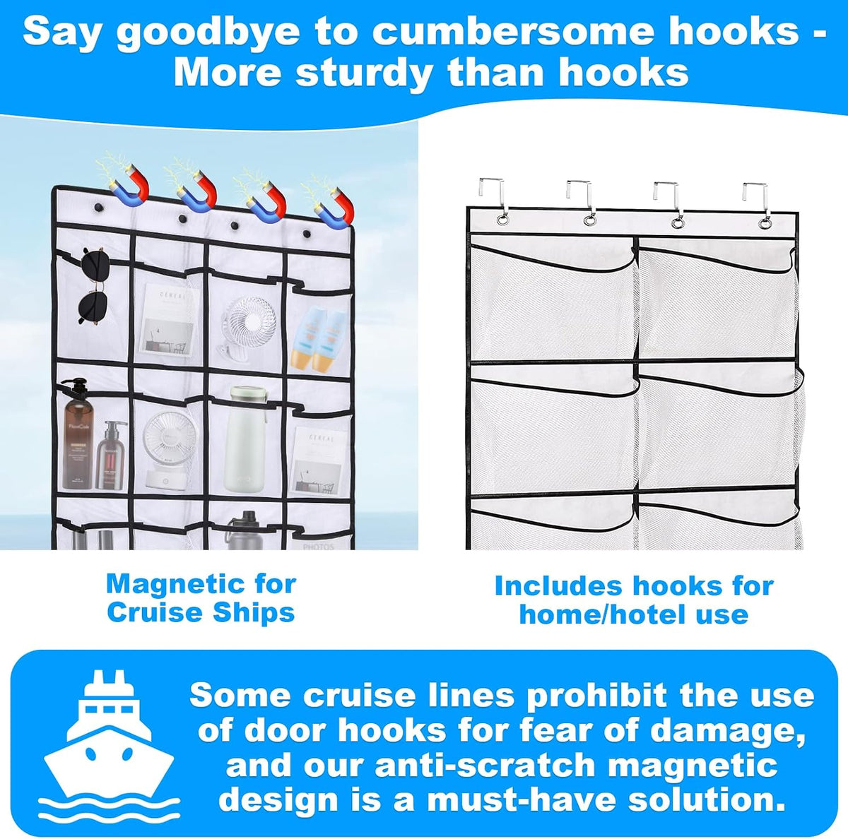 CTTZCKJ Over The Door Organizer For Cruise Ships|2026 Magnetic Door Organizers with 24-Pocket for Cruise Ship|55"x21"|Cruise Over the Door Organizer,Magnetic Shoe Rack for Cruise,Behind-Door Storage