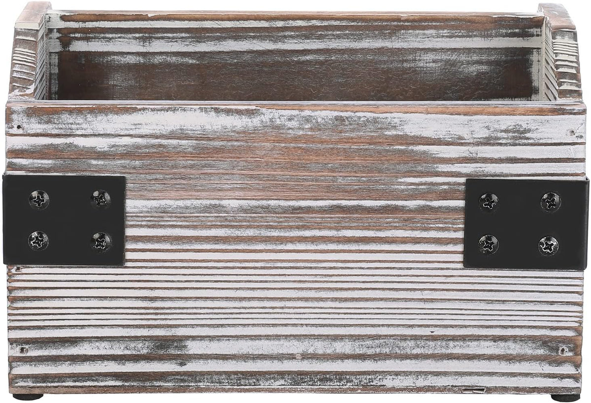 MyGift Remote Control Organizer Caddy, 2-Compartment Torched Wood & Metal