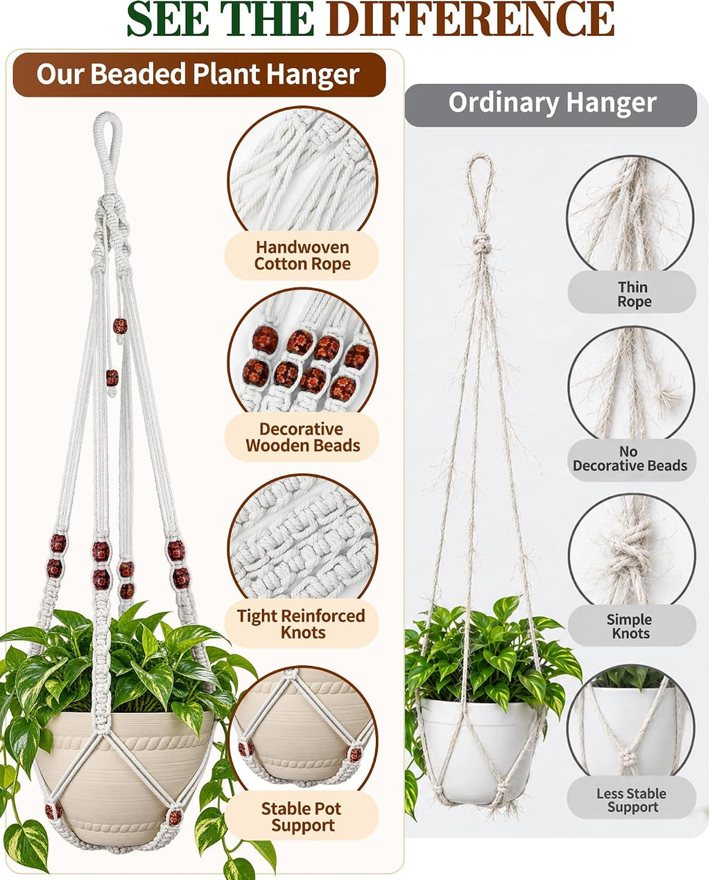 Macrame Plant Hanger Indoor 35 Inch Hanging Basket Ivory 1Pack