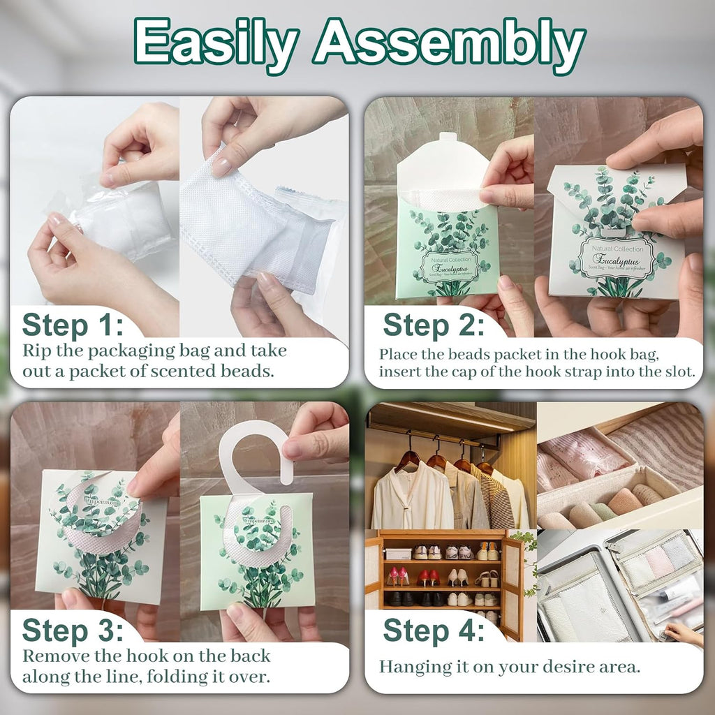 24Pcs Eucalyptus Sachets for Drawers and Closets, Natural Closet Freshener