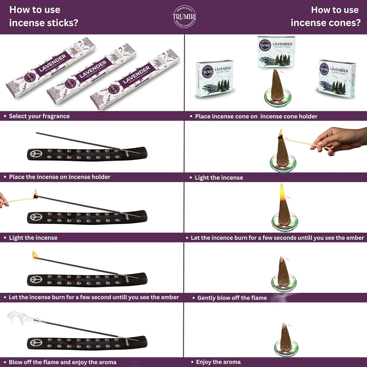 Lavender Incense Sticks & Incense Cones Combo Pack - 60 Insence-Sticks + 30 Insence Cones - Inscense - Incense Cones Scented - Insents