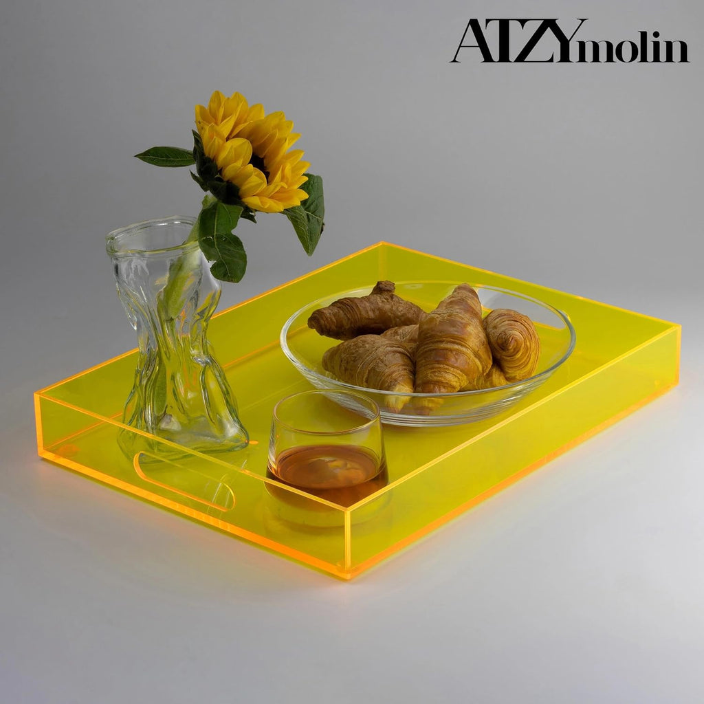 ATZYmolin 16"x12" Large Acrylic Serving Tray, Vanity Platter, Neon Yellow