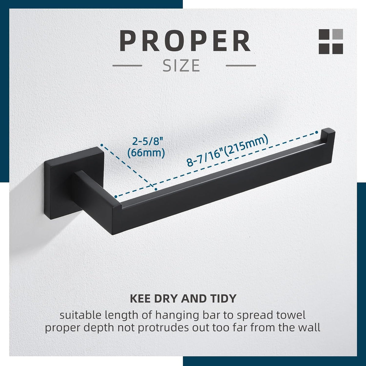 Angle Simple Bathroom Towel Holder Matte Black, 10.24-Inch Hand Towel Rack