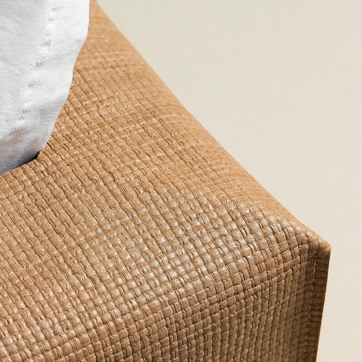 OLETHA Rectangle Tissue Box Cover, Raffia Embossing, Wheat, Standard Size