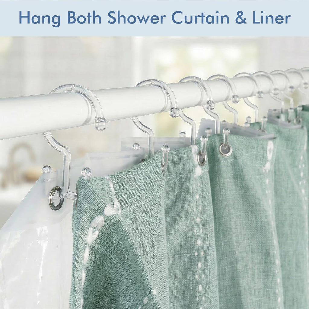Bathway Clear Plastic Shower Curtain Hooks, 24 Double Shower Curtain Rings