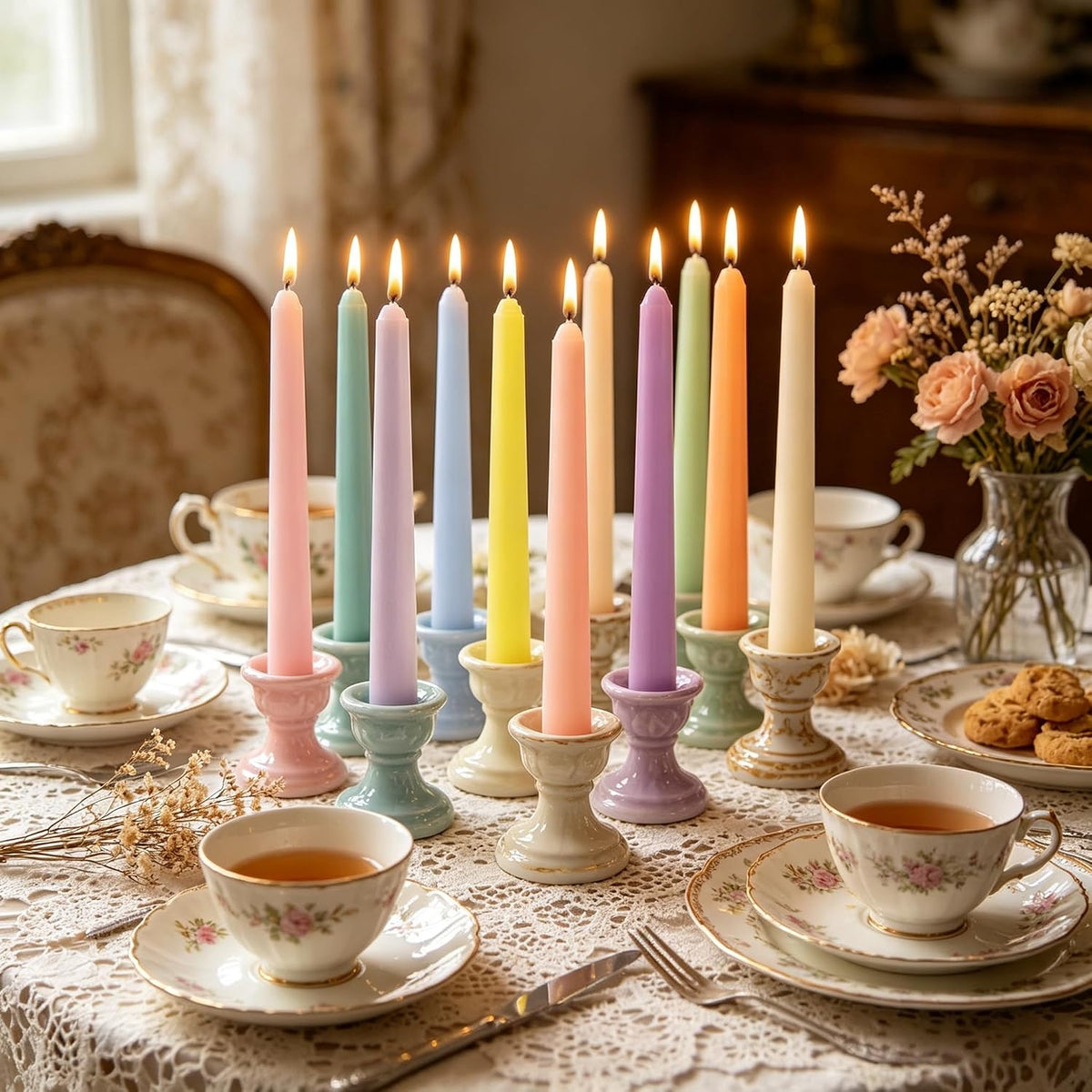 10 Inch Unscented Pastel Smooth Taper Candles for Home Decor