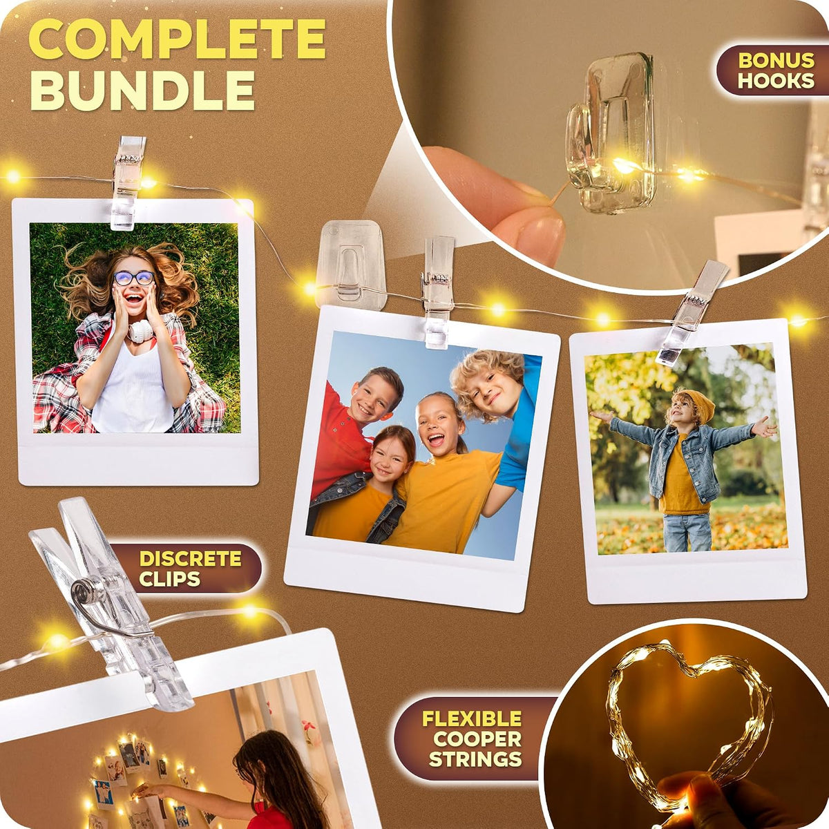 Mind-Glowing Photo Clip String Lights, Warm White (100 LED, 33 ft)