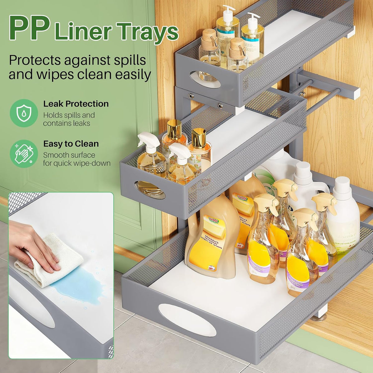 Kitstorack Under Sink Organizer 3-Tier Slide Out Drawer 1-Pack Grey